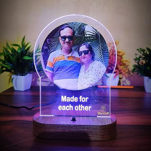Image of Gifts N Craft 3D Illusion Acrylic Lamp | Multicolor, Wood, Acrylic | Gift for Valentine, Birthday, Marriage, Anniversary, Engagement, Husband Wife | 22x18cm