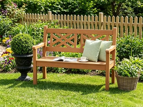 Image of Psilvam 49 inch All-Weather Poly Lumber Outdoor Garden Bench, 2-Person (Teak)