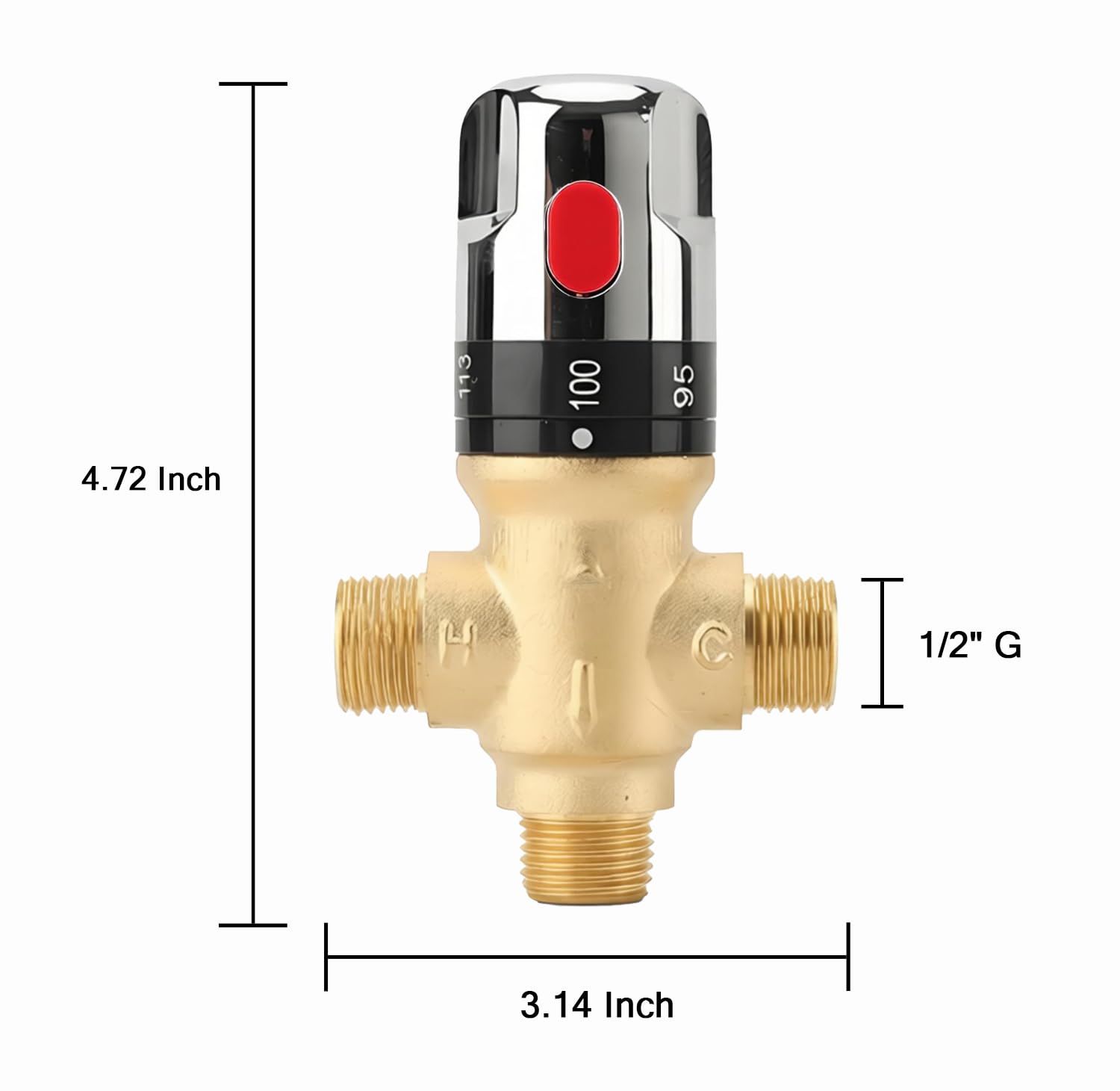 Tremax Valvola di miscelazione termostatica con 1/2 NPT maschio connessioni, Fahrenheit Mark, ottone massiccio