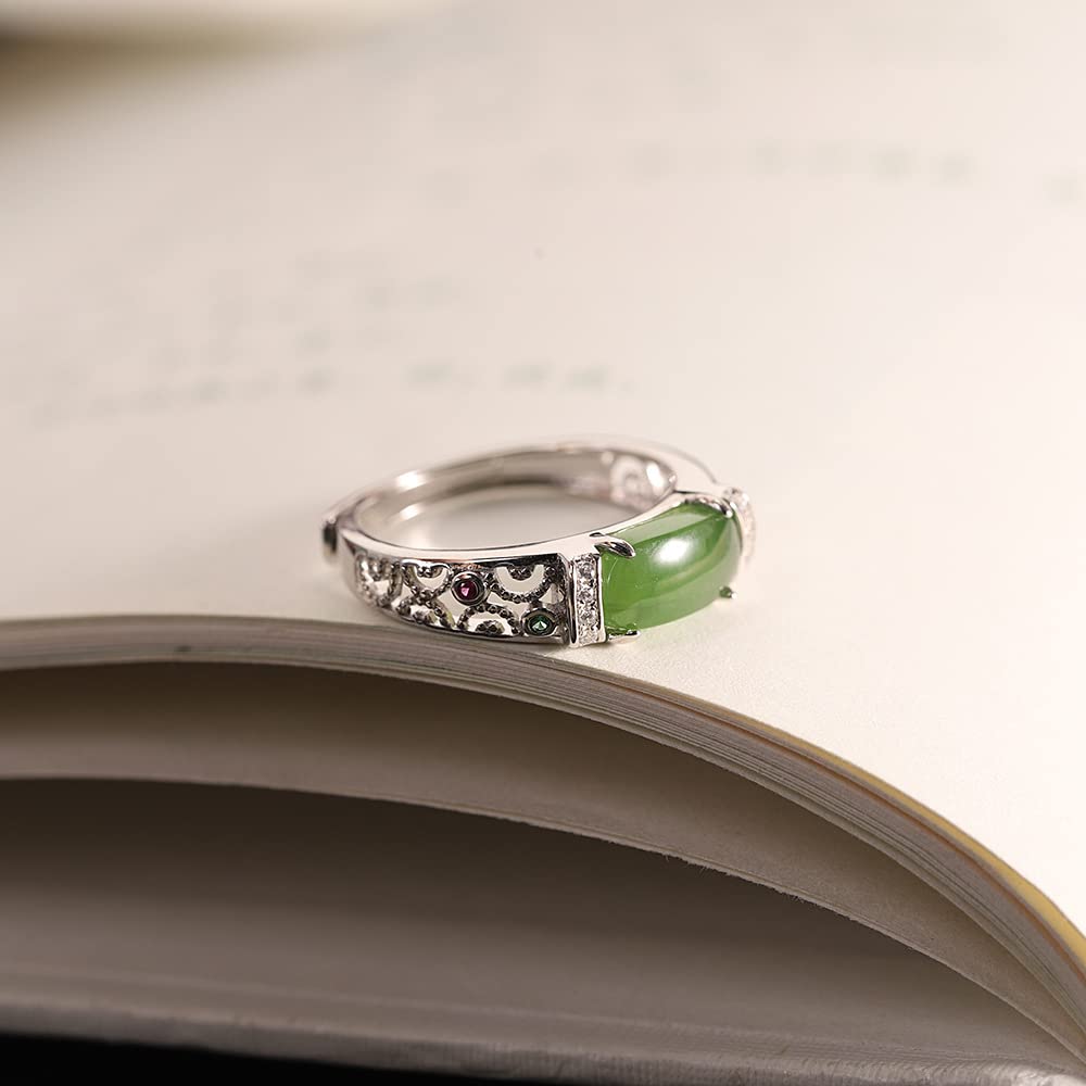 925 Sterling Silber Eingelegtes Hetian Jade Ring Zarte Elegante Hohle Offene Ring Charmante Schmuck Geschenke Für Frauen Mädchen