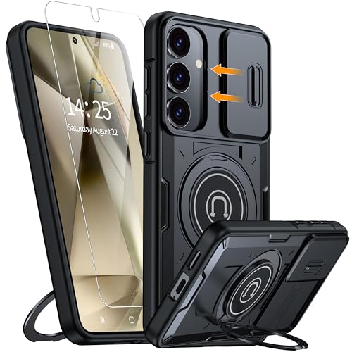 Coque Samsung S25 Plus antichoc noire avec protège-caméra et anneau