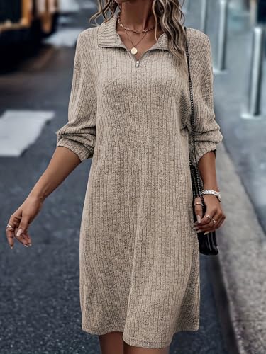 Robe pull tricotée chaude avec fermeture éclair pour l'hiver - 3