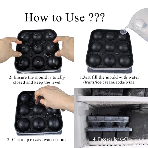 Easy Release Silicone Ice Cube Tray with Lid, Plastic Ice Ball Maker with Funnel, 9x5cm Square Large Ice Cubes and Round Ice Balls for Whiskey Cocktails, Silicone Freezer Trays for Homemade DIY - Image 4