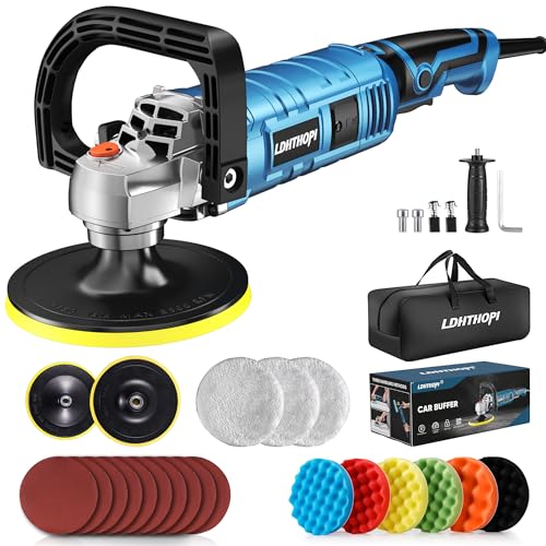 Image of LDHTHOPI Buffer Polisher Kit for Car - 6 /7 Inch Rotary 1800w Polisher Buffer Waxer,7 Variable Speed 1000-3500rpm,Detachable Handle Buffing Machine for Car, Boat Sanding, Polishing Waxing, Blue