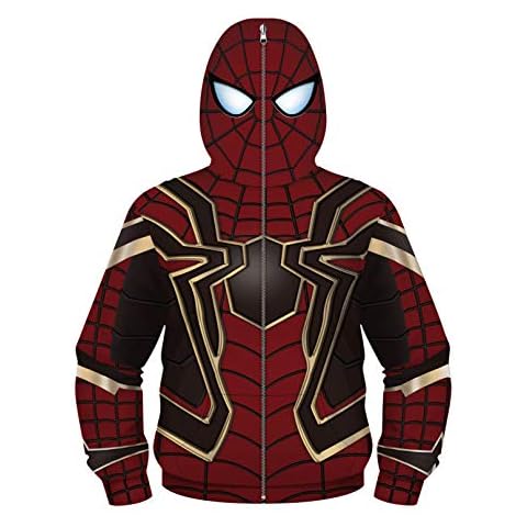 MODRYER Children's Full Zip Hoodie Avengers 3D Print with Hood Sweatshirt Iron Man Spiderman Jumper Cool Birthday Gift for Boys Girls Spiderman 02-XSmall (105 cm ~ 115 cm) Cover