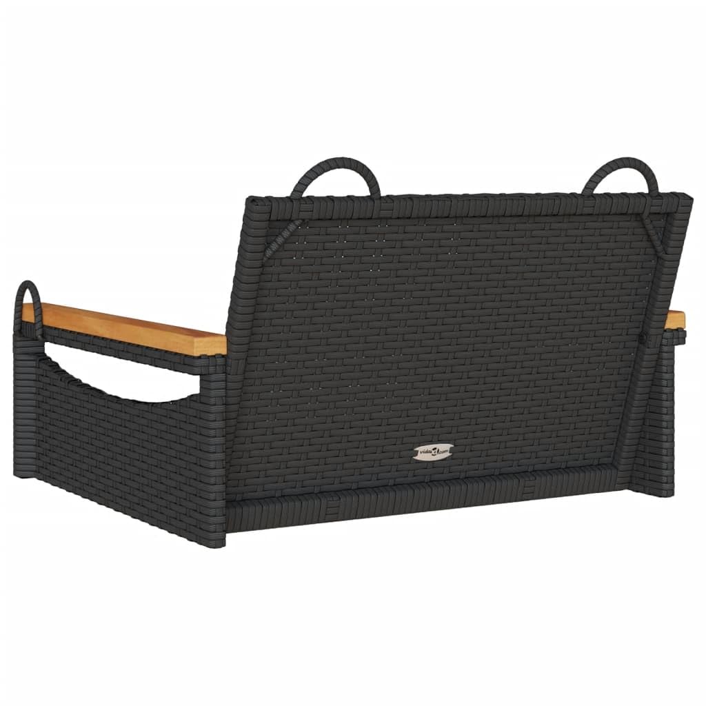 Banco Columpio de Ratán Sintético Negro 63x62x40 cm para Exterior, Mueble Colgante con Función de Balanceo y Anillos de Fijación, Estructura Robusta de Acero, Incluye 1