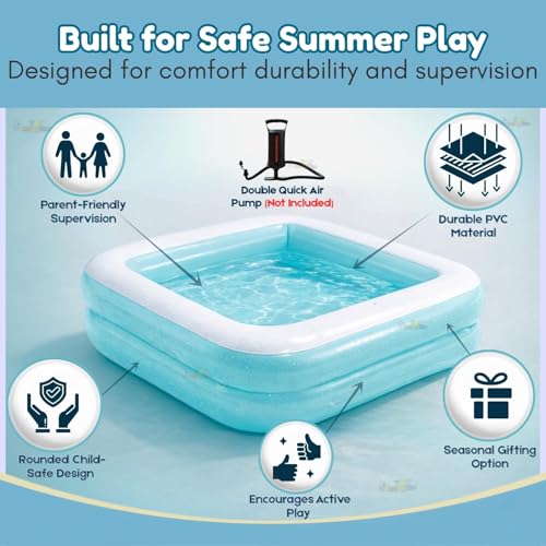 Image of LONGMIRE 3 ft Square Inflatable Pool for Kids - Swimming Bathtub for Toddlers (0-5 Years) | Outdoor Garden Summer Play Pool