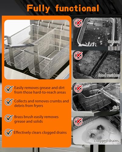 Image of Fryer Cleaning Tool 5 Piece Set, Deep Fryer Basket Brush, Long Handle L-Shaped & Straight Crevice Cleaning Brush, Cleanout Rod Kit and V-Shaped Strainer Scoop for Commercial Kitchen, Fryer