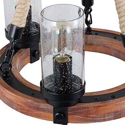 Giluta Wooden Ring Hemp Rope Chandelier Retro Farmhouse Pendant Lighting Round Wagon Wheel Light Fixtures 3 Lights with… 51230YuitAL. SS400