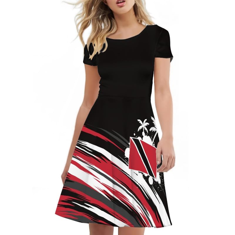 Image of Irisjudy T Shirt Dress for Women Short Sleeve Girls Short Sleeve Dress Plus Size, O Neck Knee Length Midi Dress for Ladies