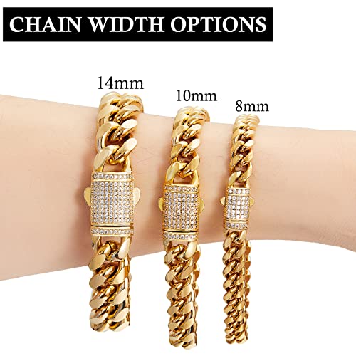 Sunfere Cuban Link Bracelet For Men 8/10/14Mm 18K Gold Plated 316L Stainless Steel Diamond Clasp Hip Hop Bracelets For Men Jewelry Gift (Bracelet, W: 8Mm, L: 8.5") #TOP1