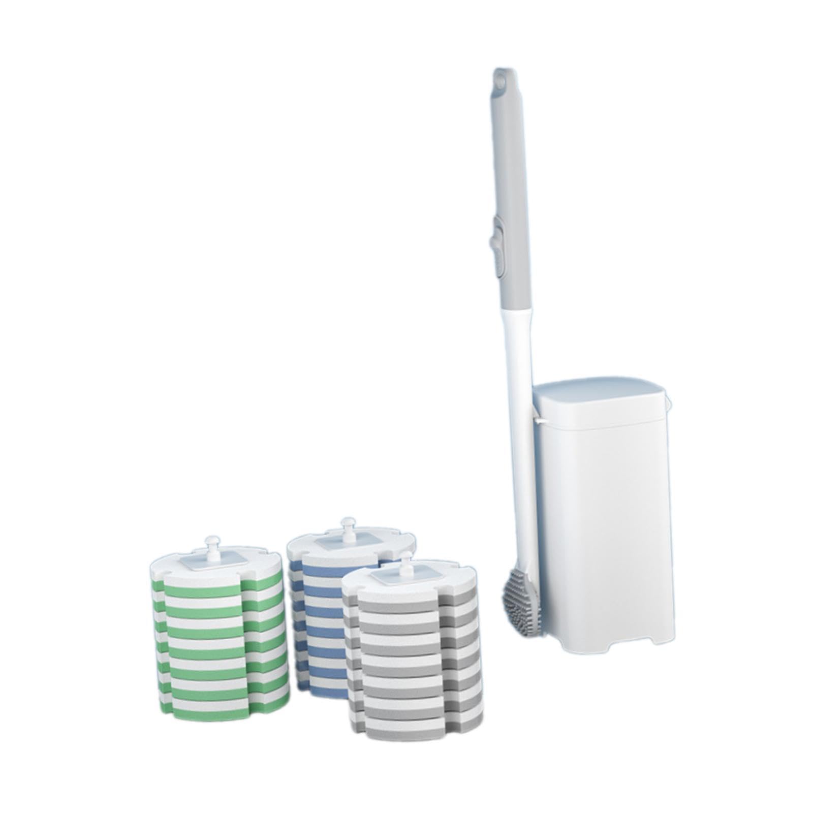 1 Spazzola per WC con Kit Porta Testine Moderno Detergente Presente Nella Testina Strumenti Pulizia Bagno Inclusi Manico Lungo Adatta per Uso Domestic, con 21 Ricariche