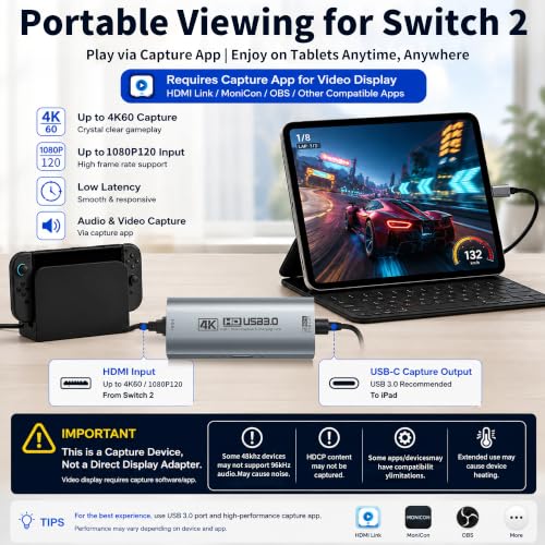 Image of Guermok 4K USB 3.0 Video Capture Card for Streaming with PD 100W, 4K@60FPS