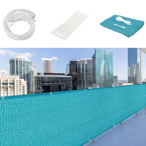 Brise-Vue pour Balcon 155 x 200 cm Revêtement et Pare Vue de Balcon Brise-Vent de Jardin Ecran Au Vent, Résistance à La Déchirure pour Balcon et Clôture Porches, Bleu Ciel