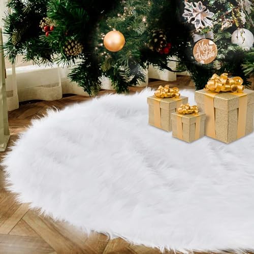 Christmas Tree Skirt, PHITRIC 48 Inches White Faux Fur Tree