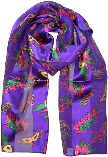 Mardi Gras Scarves Silk Satin Like Feeling Head Scarf for Women 58 Inch Long