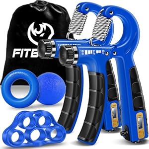 FitBeast Hand Grip Strengthener Workout Kit (5 Pack), 2 Forearm Grip Adjustable Resistance Hand Gripper, Finger Stretcher, Grip Ring & Stress Relief Grip Ball for Athletes