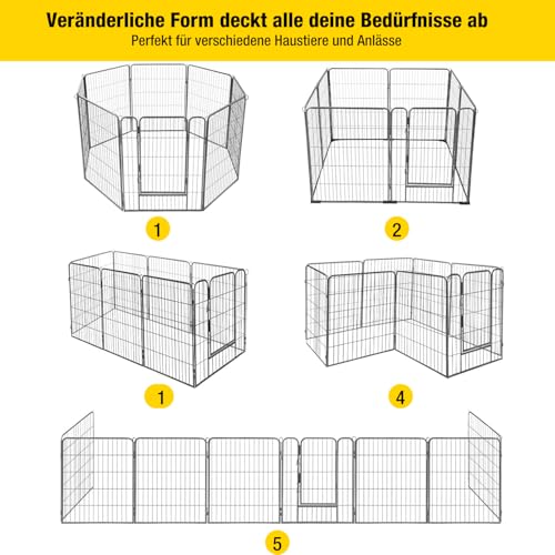 Aivituvin Welpenlaufstall Hundezaun 8 Gitter je 69 x 79 cm Freilaufgehege Starkes Welpenauslauf Hundelaufstall Tierlaufstall mit Tür für Hunde Wohnung Garten (Schwarz, L, 8 Platten)