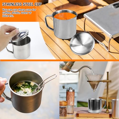 TUZHE Camping Besteck Set Camping Geschirr Set wiederverwendbarer Edelstahl Becher, Schalen, Teller und Edelstahlbesteck mit Tasche für Camping, Wandern und Picknicks spülmaschinenfest