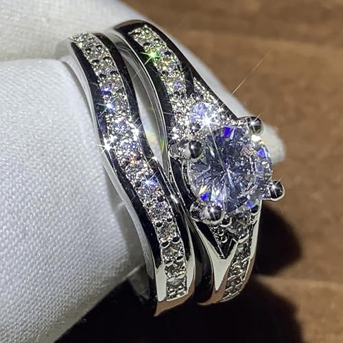 Luxury 2-Pc Set Rings Women for Engagement Fashion Gorgeous Cubic Zirconia Jewelry3
