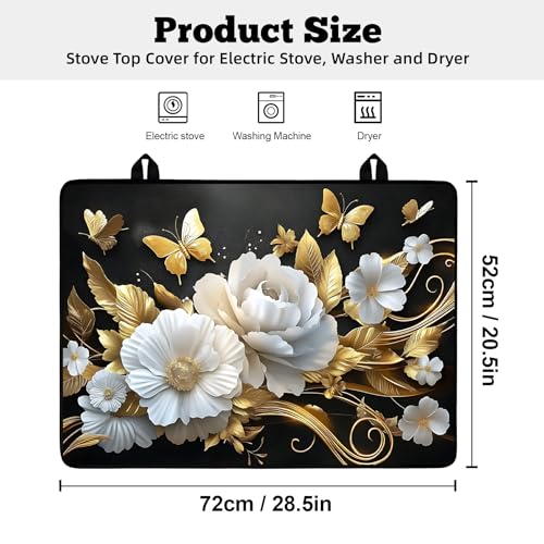 Image of Multi-Design Stove Top Cover for Glass /Electric Stoves - 3-in-1 Heat-Resistant Protector Mat, Non-Slip Drying Rack 28 inchx20 inch (Butterfly-Flower)
