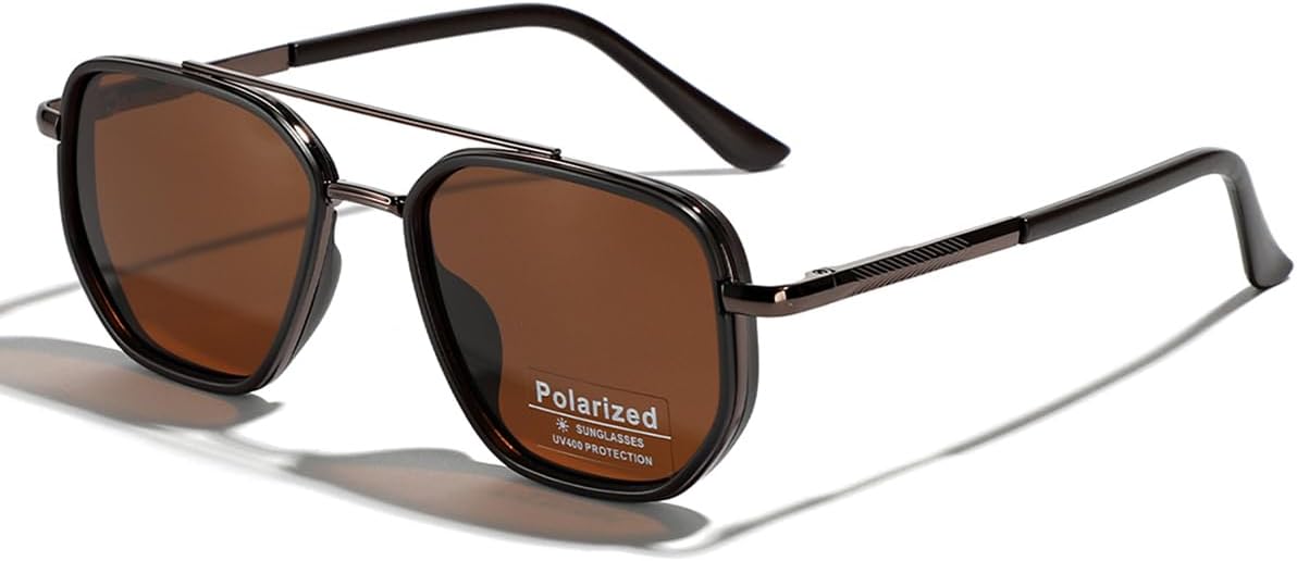 Polarized TR90 Sunglasses Vintage Square Flattop Sun Glasses Double Bridge Metal UV400 Eyewears