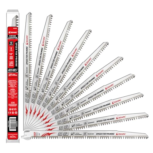 EZARC Lot de 10 lames de scie sabre pour bois, 300 mm, lames fleam polies, accessoires pour l'élagage des arbres