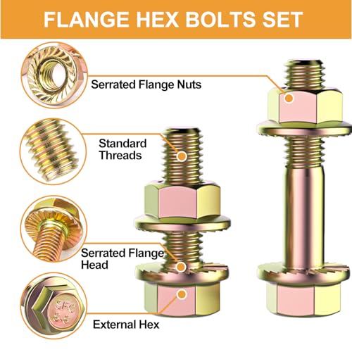 Image of VIGRUE 521PCS M6 M8 M10 Flange Bolts Assortment Kit Metric Class 8.8 Serrated Hex Cap Flange Hex Bolts Flange Nuts Assorted Set, Coarse Full and Half Threads