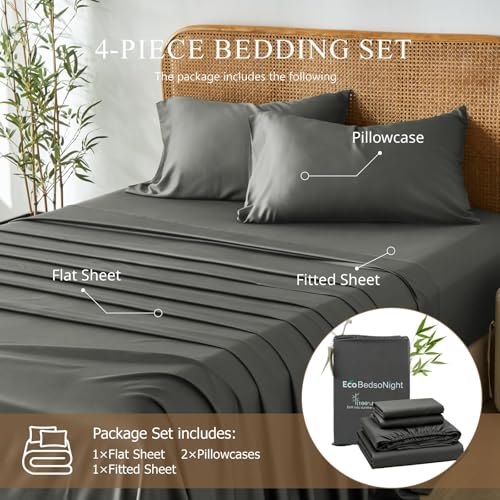Image of 100% Viscose Derived from Bamboo Sheets, Soft & Cooling Viscose from Bamboo Sheets for Hot Sleepers, Ultra - deep Pockets Fit 18 inch-24 inch Mattresses(Gray)