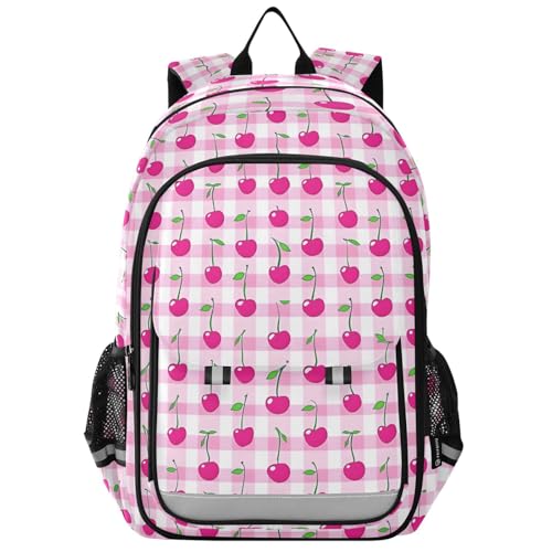Sac à dos ordinateur portable enfants ergonomique vichy rose cerise léger