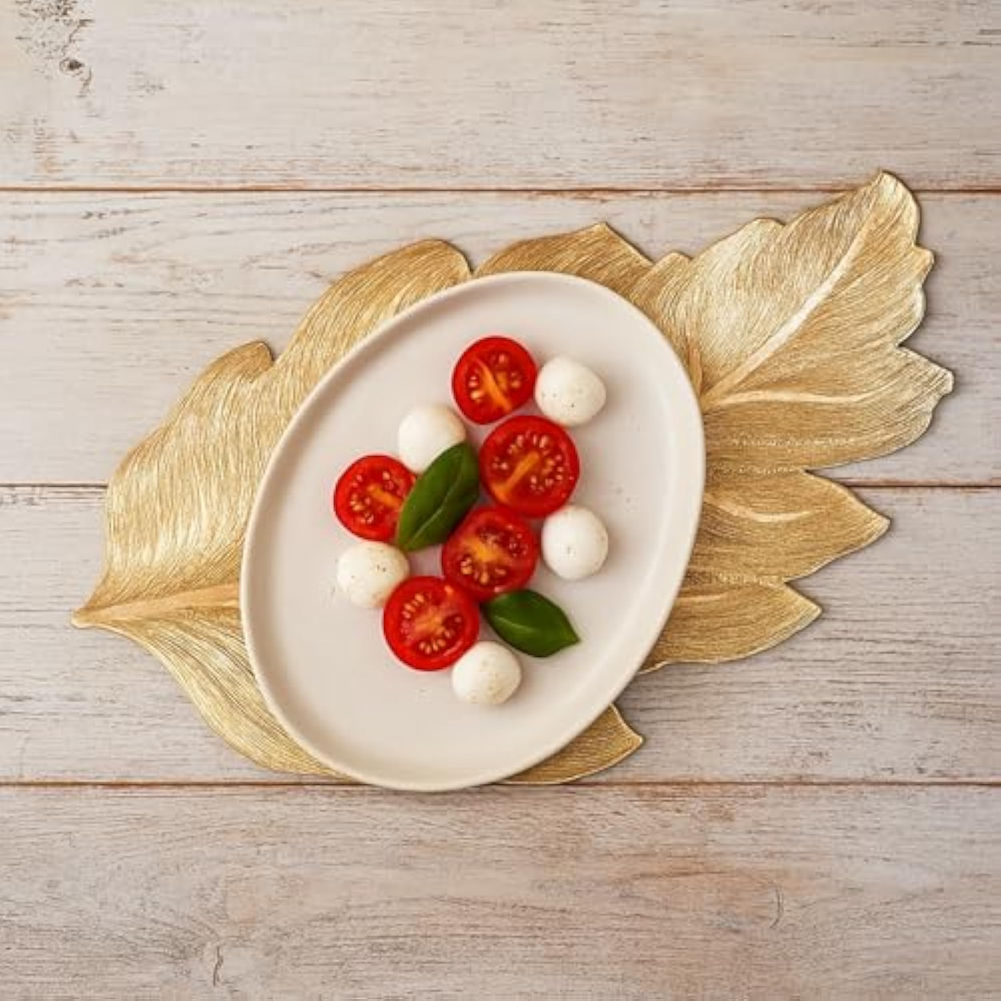 Leaf Shaped Set of 6 Table Mats, Gold