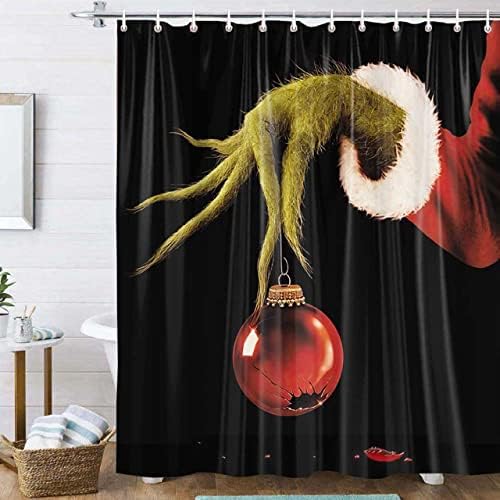 Christmas Shower Curtain,Halloween Shower Curtain Set for Bathroom Designer with 12Hooks,Black and Red Holiday Waterproof Modern Fabric Curtains Set Decor 72x72 inch