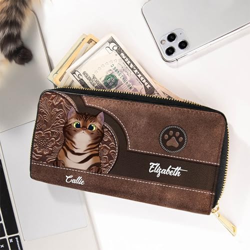 callie Personalized Womens Wallet, Custom Cute Cartoon Cat on Leather Wallets for Women, Customized Credit Card Holder for Women, Mother's Day Gift Birthday, Gift for Cat Pet Lovers4