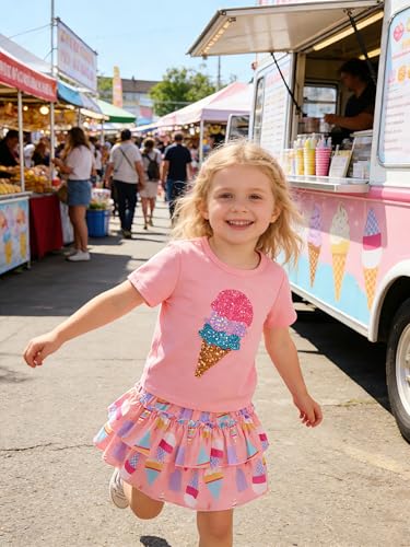 Image of Little Girls Skirt Set - 2 Piece Short Sleeve Top Shirred Tiered Skirt Outfit Girls Spring Summer Clothes 3-8 Years