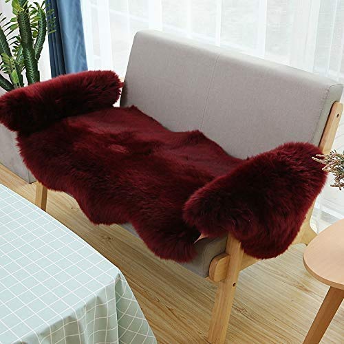 Huahoo Premium Genuine Sheepskin Rug Wine Red Real Australia Sheepskin Natural Lambskin Fur Area Rug Seat Covers For Kids Bedroom Sofa Chair Cover Double Pelt/2' X 6' Wine #TOP1