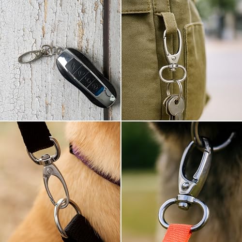 Karabinerhaken mit Drehverschluss, 12 Stück, 10 mm D-Ring mit Karabiner Haken, Taschenkarabiner 360° Grad drehbarem Ösenring, Metall Gurtschnalle mit Haken zum Basteln, Tragegurt Karabinerverschluss