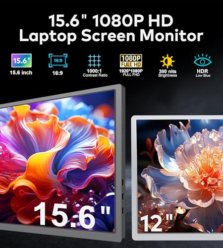 Image of 15.6 inch Triple Portable Laptop Monitor, FHD 1080P IPS Screen Extender Portable Display for 15.6-17.3 inch Laptops, PnP Travel Laptop Screen Extender with USB-C&HDMI, Dual Monitor for Windows, Mac