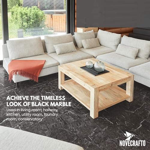 Self Adhesive Vinyl Floor Tiles - 10 Pack / 22.50 ft² (2.09m²) Black Marble Peel and Stick Floor Tiles Size 18”x 18” (45.72x45.72 cm) Waterproof Kitchen Square Vinyl Flooring