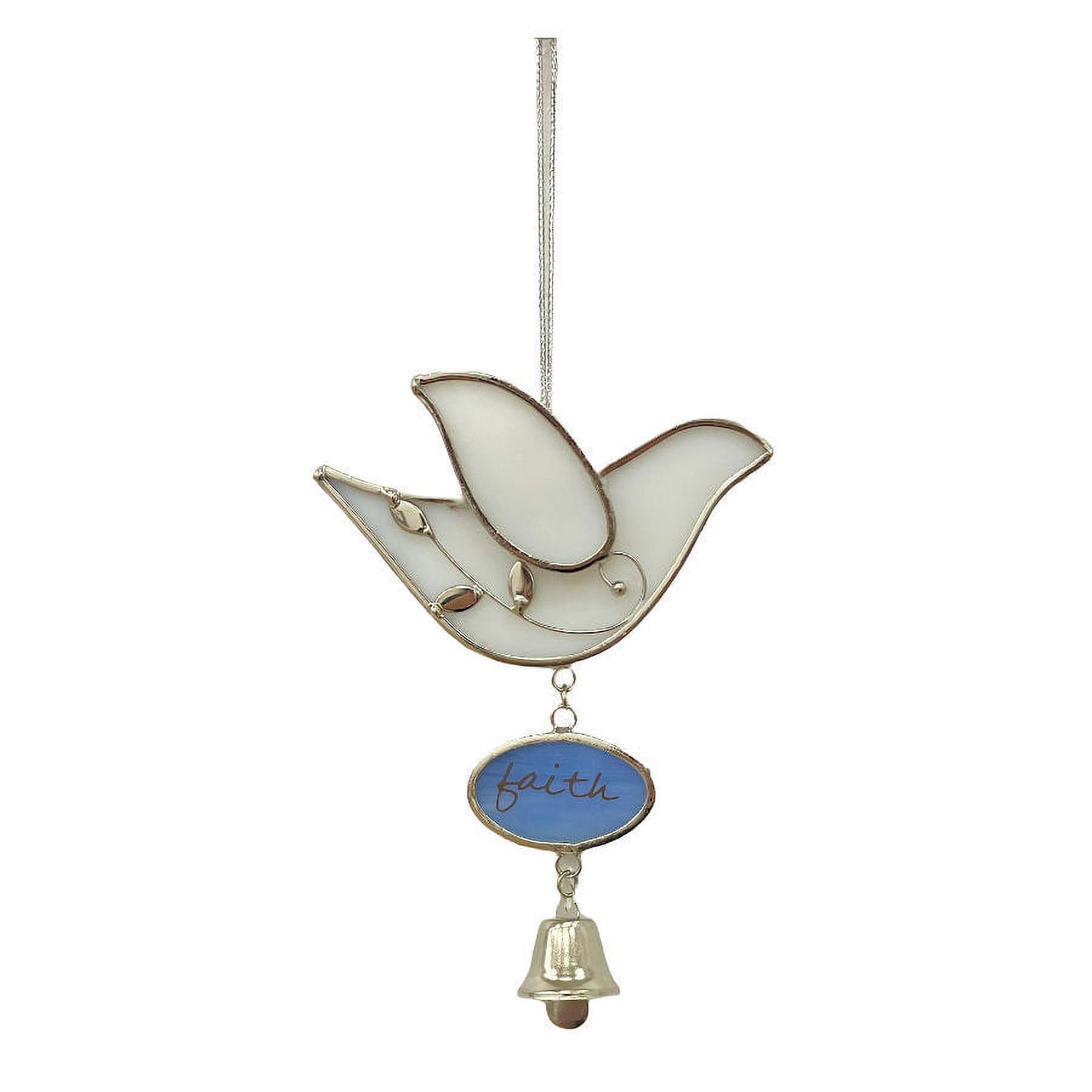 Stained Glass White Dove Faith Suncatcher with Bell