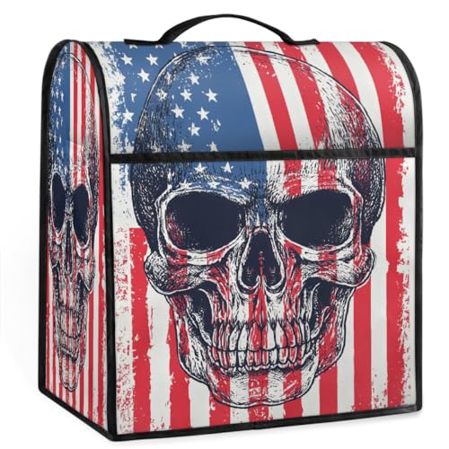 Mexpekil Cubierta para batidora de pie con diseño de calavera de bandera estadounidense, 5-8 cuartos de galón, cubiertas antipolvo para electrodomésticos de cocina con asa superior y bolsillos