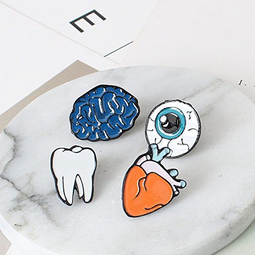 Kercisbeauty Funny Cartoon Cute Halloween Organs Enamel Brooch Pin Brain Tooth Eyeballs Heart Unisex Collar Pin Badge Birthday Gift for Her Cute Brooch Pins for Backpacks Set of 4