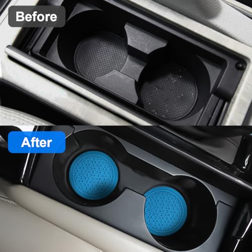 Image of Mandark 2PCS Car Cup Holder Coasters, 2.75 Inch Non-Slip Insert Water Bottle Holder Pads, Dustproof Automotive Interior Accessories Mat, Universal for Vehicles, Trucks, RVs and More(Light Blue)