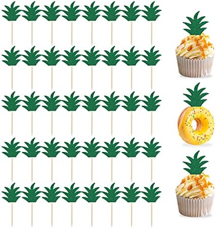 48PCS Pineapple Cupcake Donut Cake Toppers, Pineapple Cute Cupcake Picks for Summer Tropical Hawaiian Party Cake Decorations