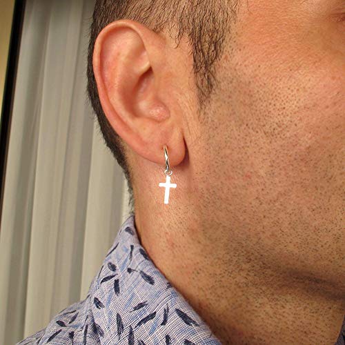 Mens Cross Earring Sterling Silver 