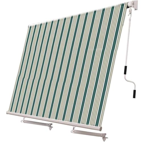 Paluplus Tenda da Sole a Caduta, Misura 300x250 cm, Senza Cassone con braccio avvolgibile e Braccetti Fermatenda, Telo Resistente 280 g/m², per Balcone e Terrazzo -3901F (Verde e Bianco)