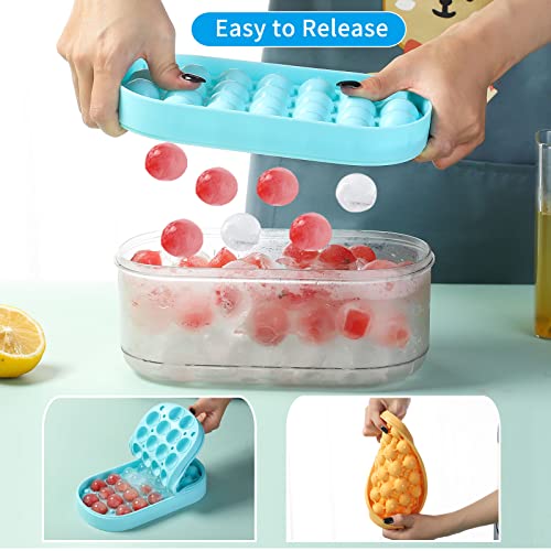 Silicone Ice Cube Trays, Locked Buckle Design Ice Trays For Freezer, Round Ice Cube Trays With Lid And Bin,Easy Release Circle Ice Cube Tray Bpa Free For Ice Chilling Cocktail Whiskey Tea Coffee #TOP3