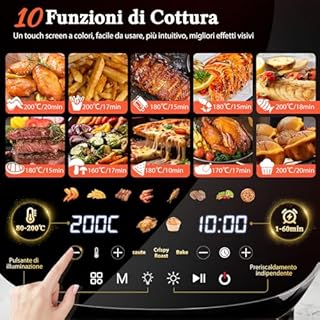 Taylor Swoden Friggitrice ad Aria 8L, 2000W Air Fryer con Doppia Resistenza e Interno in Metallo, Finestra Visibile, 10 Programmi, Senza Girare, Nero