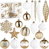 BRUBAKER 50 Stück Premium Christbaumschmuck - Weihnachtskugel Set mit Glitzer Kugeln, Schneeflocken, Eiszapfen und Tannenzapfen - Baumkugel Baumschmuck für Weihnachtsbaum - Gold und Weiß