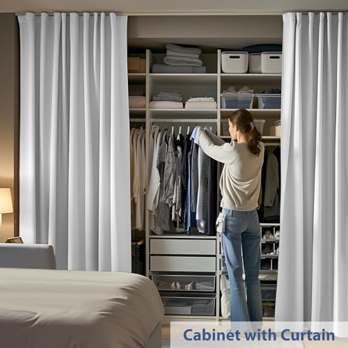Image of Room Divider Ceiling Mounted Curtains Track Sets Extra Wide Blackout Curtain Flexible Tracks for Bedroom Privacy Partition Separator, 1 Panel White Drape and White Rail, W12.5 x H8ft