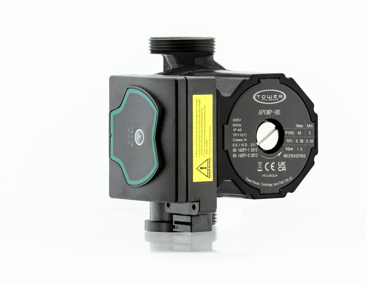 Tower APUMPHE pompa obiegowa ciepłej wody, maks. 6 m, niski poziom hałasu, regulator ciśnienia różnicowego, 230 V, 50 Hz, ochrona IP42
